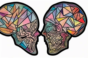 brain sliced in 2 parts, one with geometric shapes and the other filled with watercolor tattoo idea