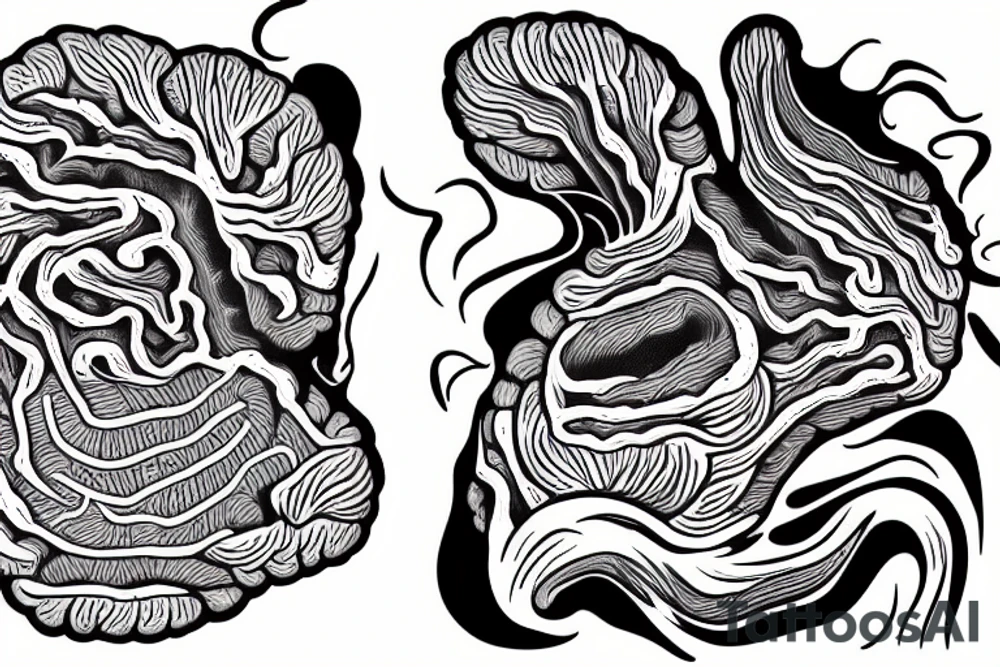 brain sliced in 2 parts filled with marine animals tattoo idea