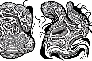 brain sliced in 2 parts filled with marine animals tattoo idea