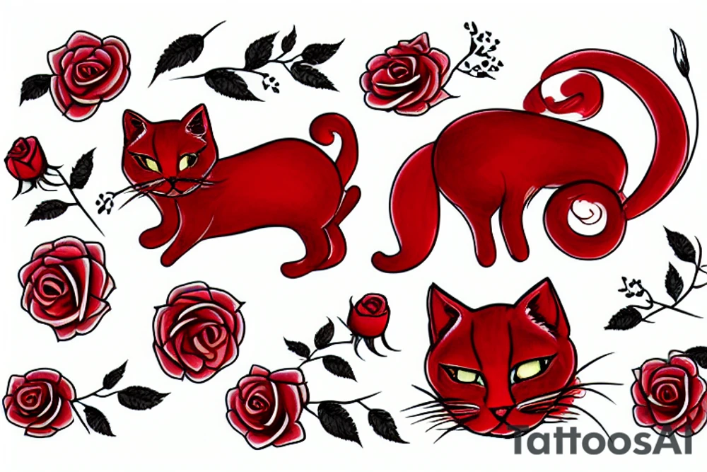 Red cat with rose tattoo idea