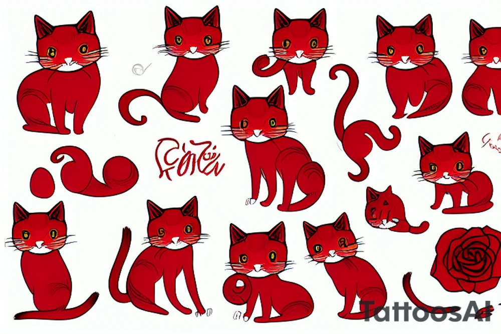 Red cat with rose tattoo idea