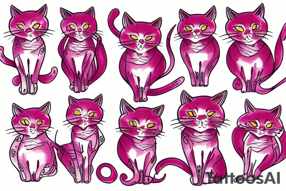 Red cat with purple rose tattoo idea