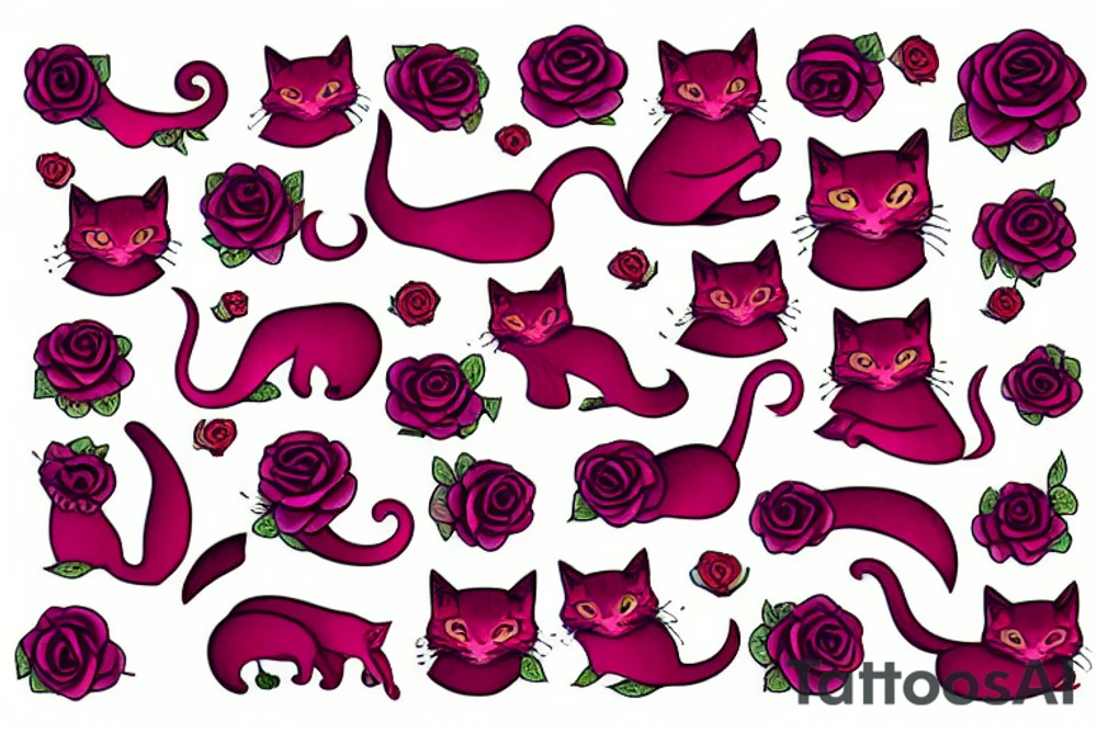 Red cat with purple rose tattoo idea