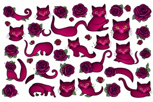 Red cat with purple rose tattoo idea