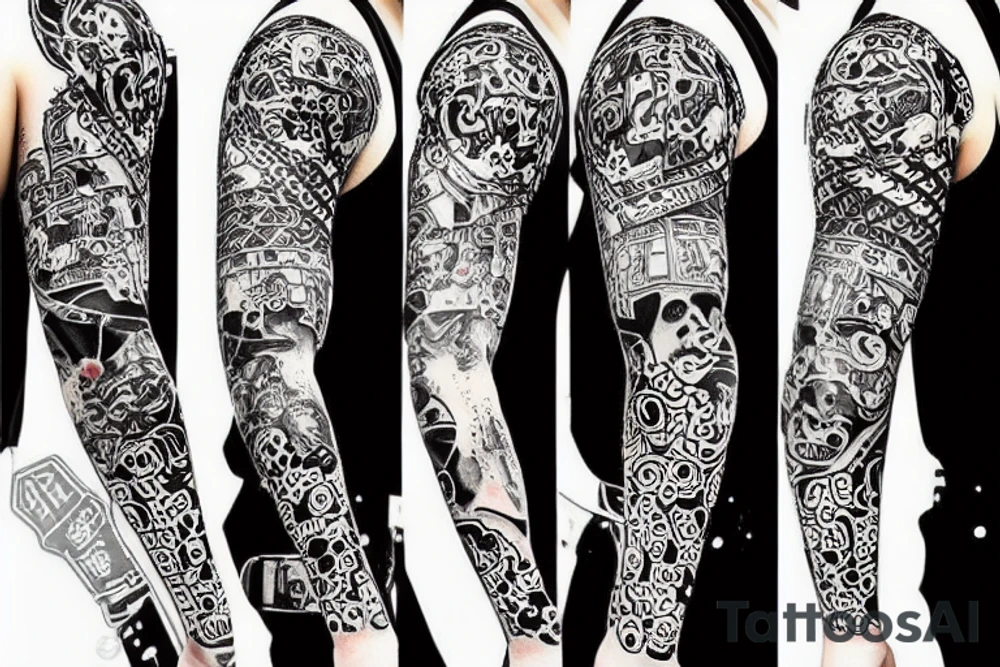 Japan samurai in trash polka style tattoo idea