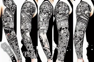 Japan samurai in trash polka style tattoo idea