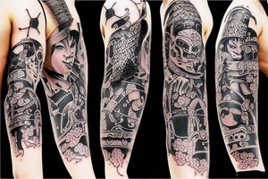 Japan samurai in trash polka style tattoo idea