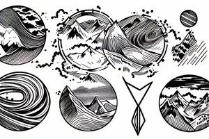 2 circles, mountains, plane, tattoo idea