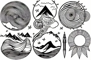 2 circles, mountains, plane, tattoo idea