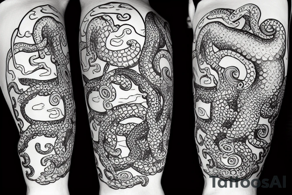 Deep Sea Diver with an giant Octopus in the background tattoo idea