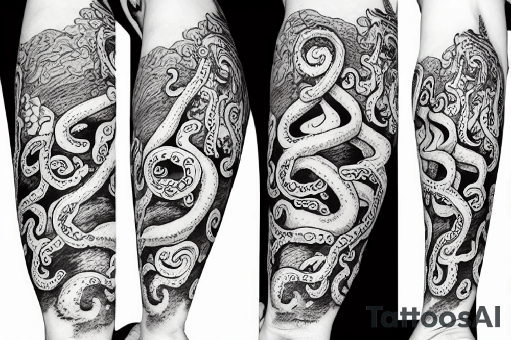 Deep Sea Diver with an giant Octopus in the background tattoo idea