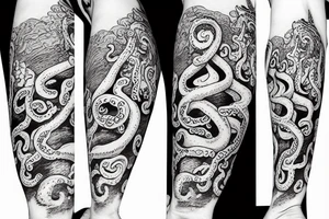 Deep Sea Diver with an giant Octopus in the background tattoo idea