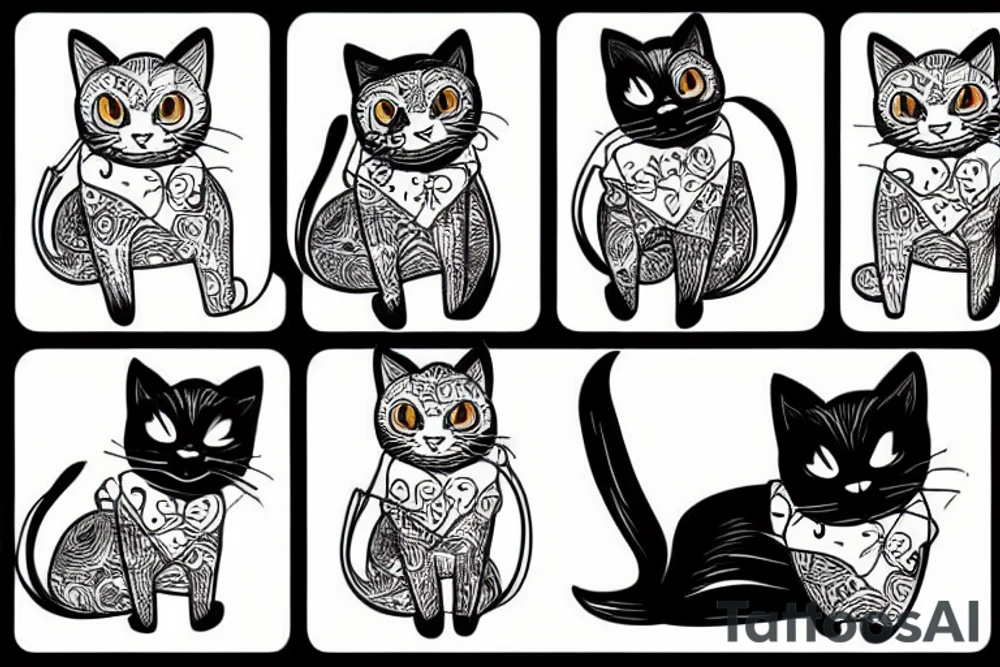 black cat in jaket tattoo idea