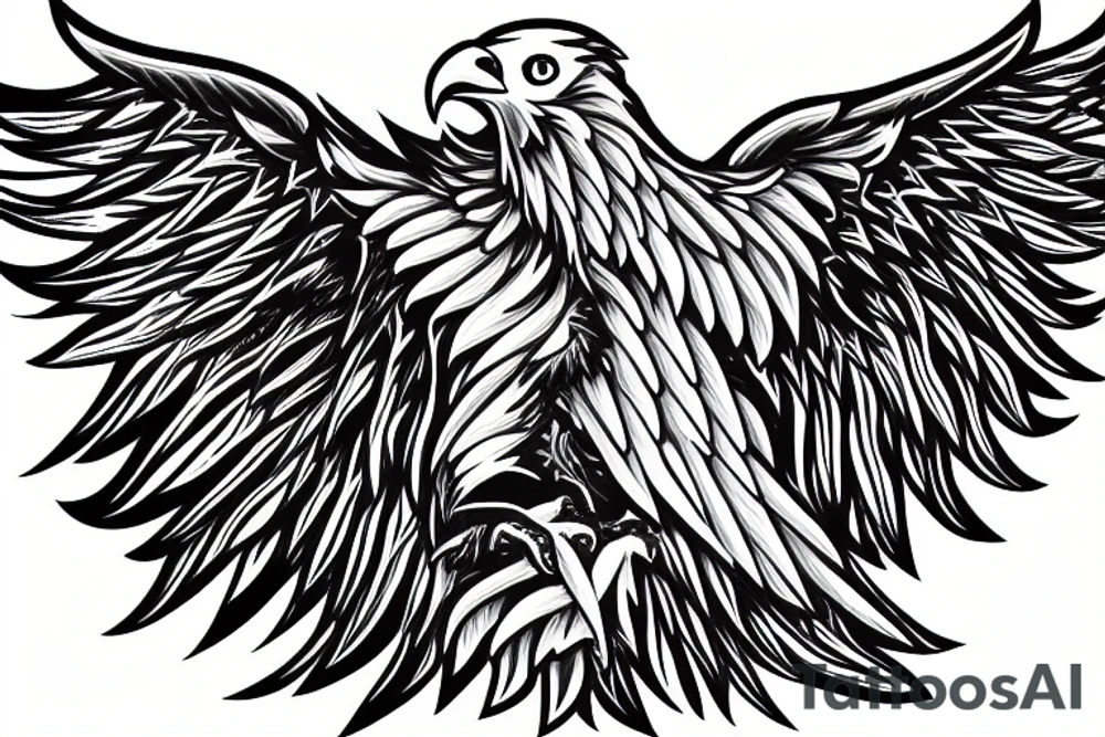 American eagle on shoulder with one wing on chest and other wing on back tattoo idea