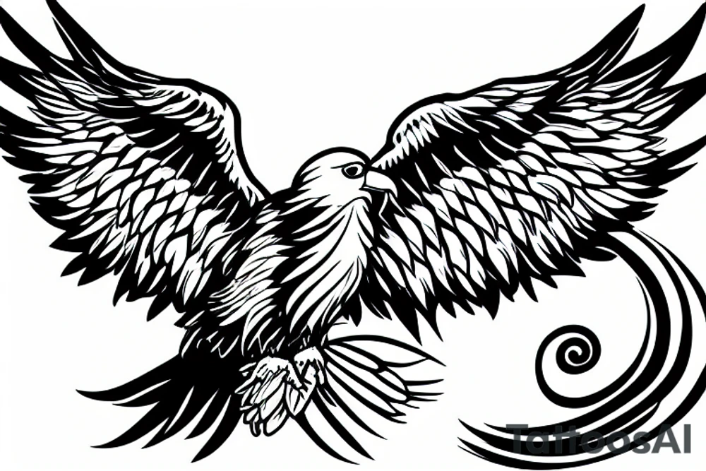 American eagle on shoulder with one wing on chest and other wing on back tattoo idea