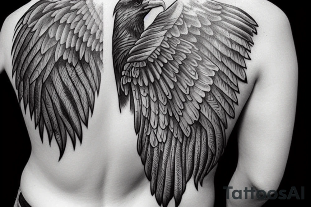 American eagle on shoulder with one wing on chest and other wing on back tattoo idea