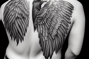 American eagle on shoulder with one wing on chest and other wing on back tattoo idea