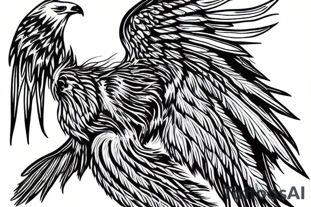 American eagle on shoulder with one wing on chest and other wing on back tattoo idea