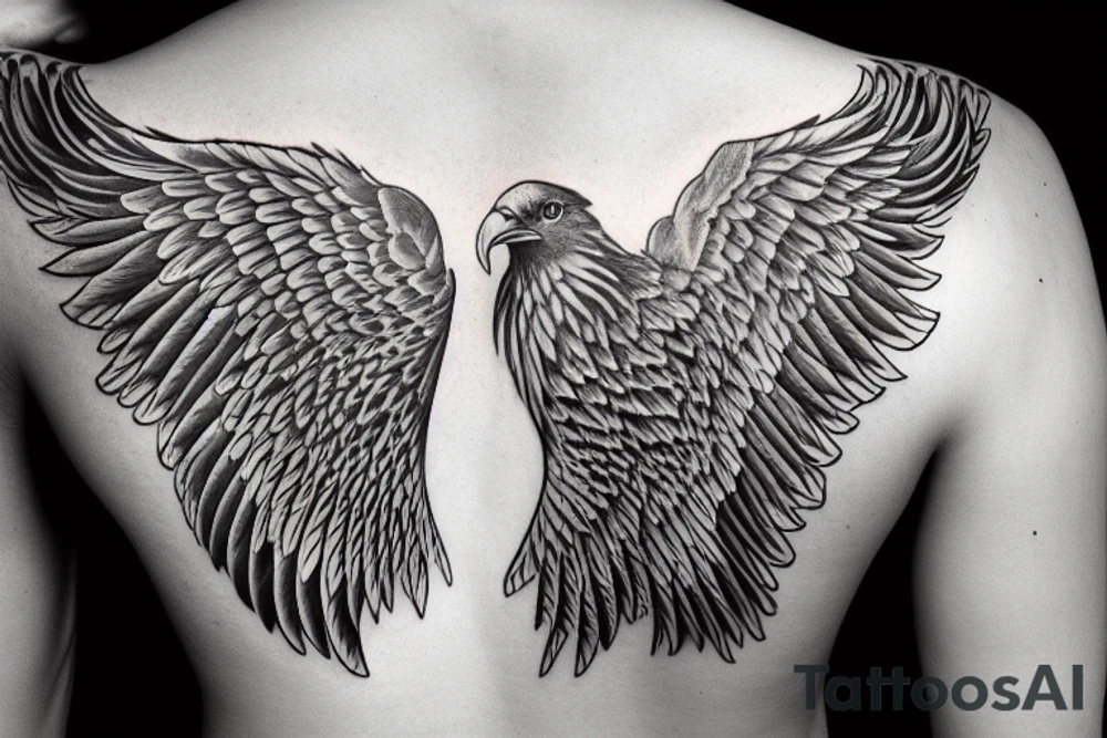 American eagle on shoulder with one wing on chest and other wing on back tattoo idea