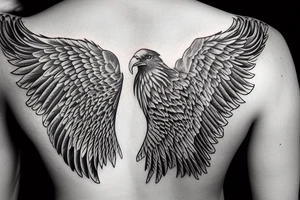 American eagle on shoulder with one wing on chest and other wing on back tattoo idea