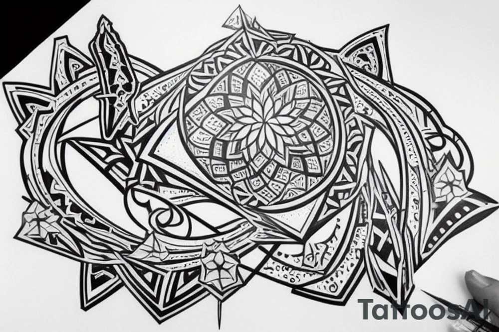Хаотичный рисунок от груди до кисти tattoo idea