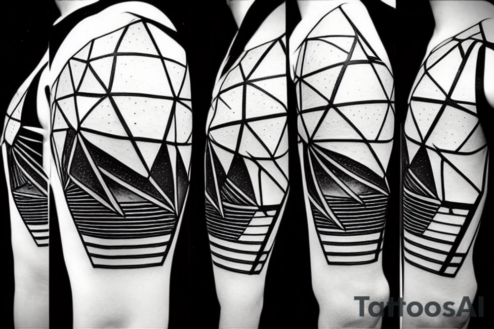 abstract picture of the solar system with cyberpunk elements, on hand, lines and simple geometry tattoo idea
