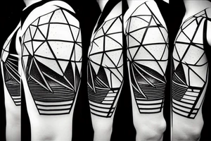 abstract picture of the solar system with cyberpunk elements, on hand, lines and simple geometry tattoo idea