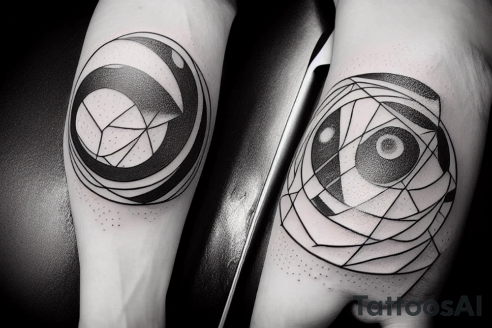 abstract picture of the solar system with cyberpunk elements, on hand, lines and simple geometry tattoo idea