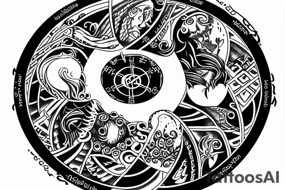 a circle of fifths with a river flowing through it tattoo idea