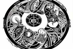 a circle of fifths with a river flowing through it tattoo idea