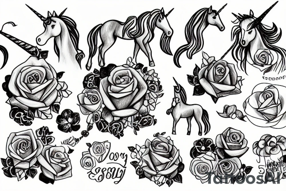 Unicorn and rose tattoo idea