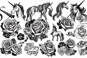 Unicorn and rose tattoo idea