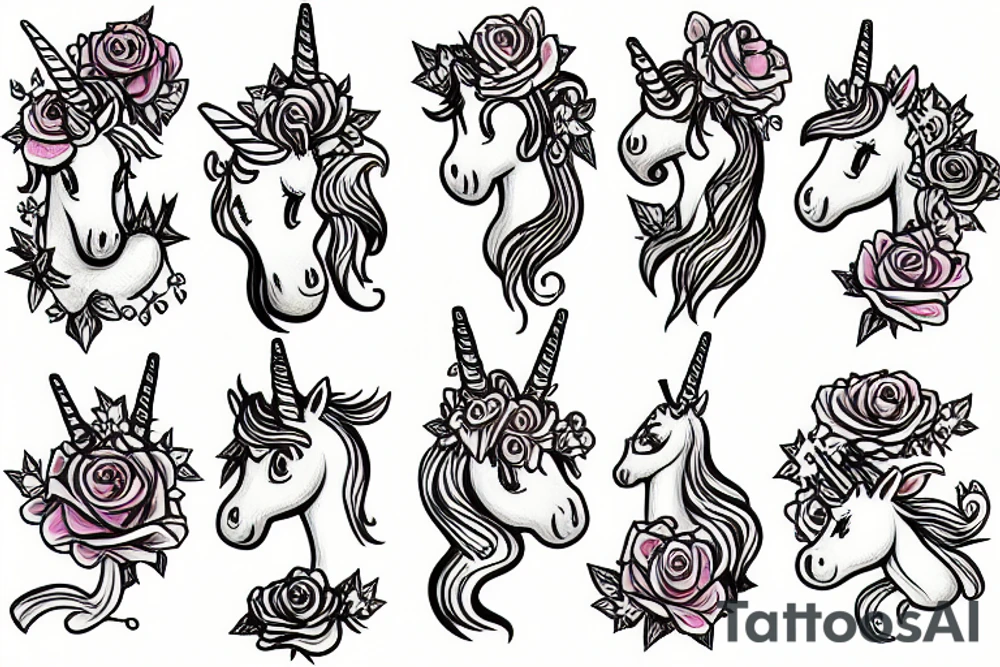 Unicorn and rose tattoo idea
