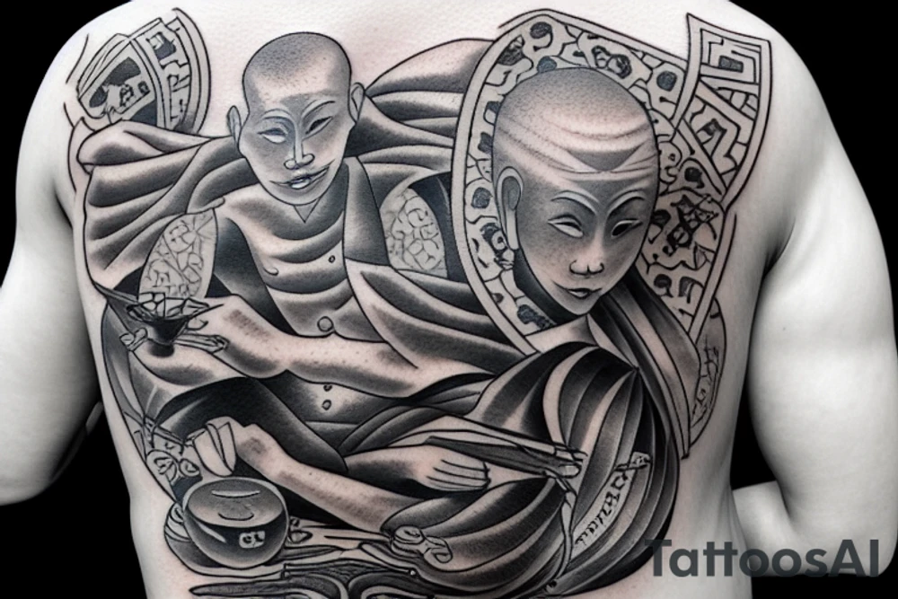 seated monk on a rock tattoo idea