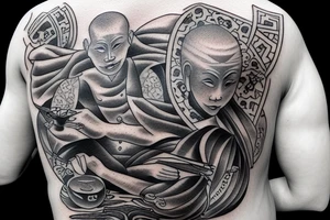 seated monk on a rock tattoo idea