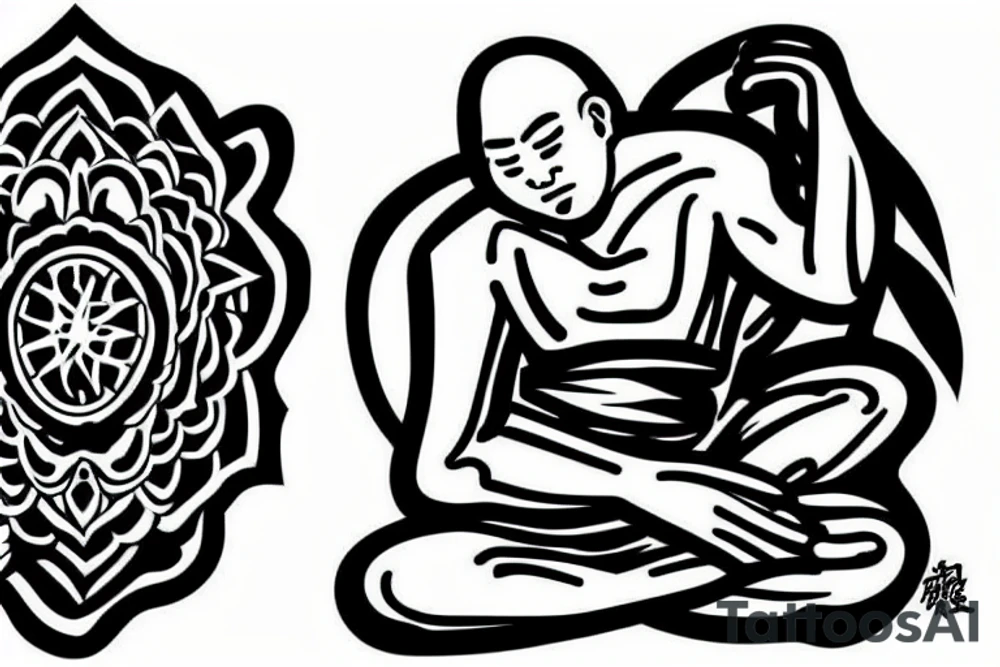 seated monk on a rock tattoo idea