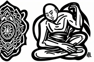 seated monk on a rock tattoo idea
