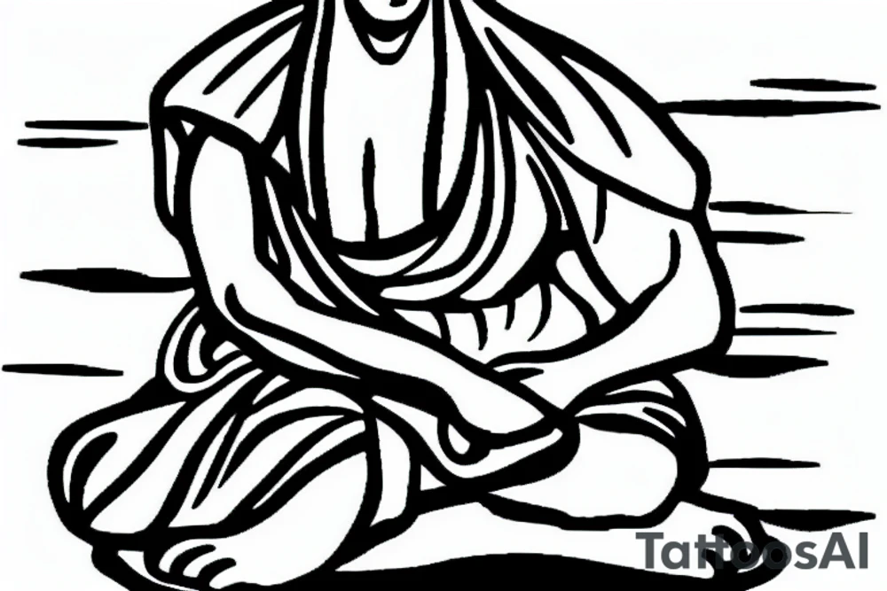 seated monk on a rock tattoo idea