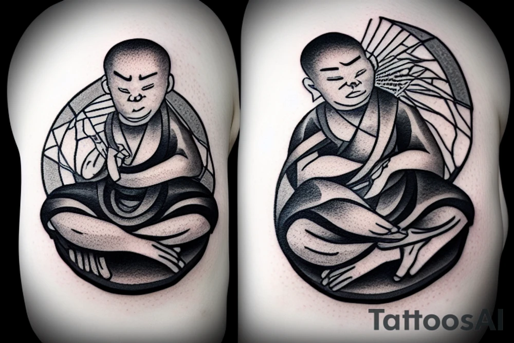 seated monk on a rock tattoo idea