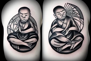 seated monk on a rock tattoo idea