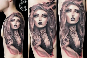 beautiful female pirate, see thru clothes tattoo idea
