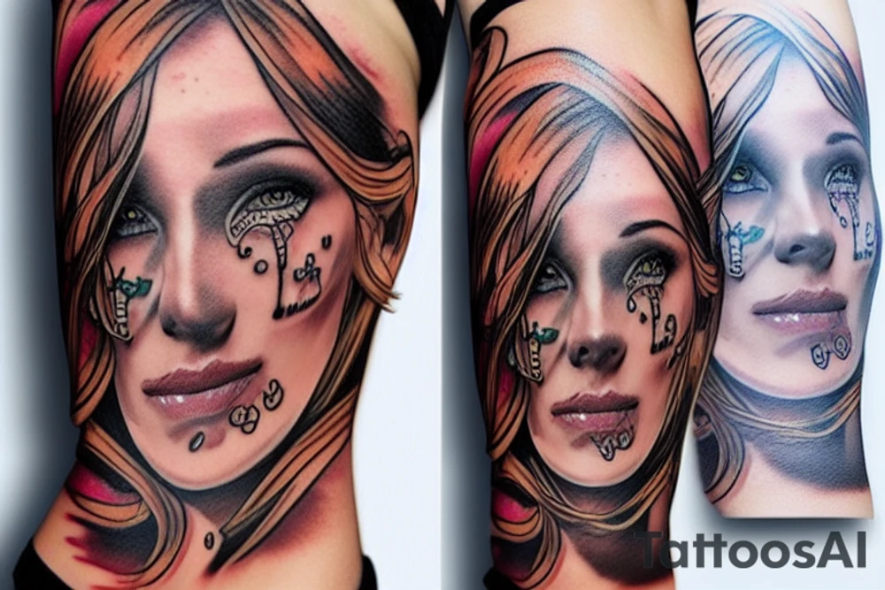 beautiful female pirate, see thru clothes tattoo idea