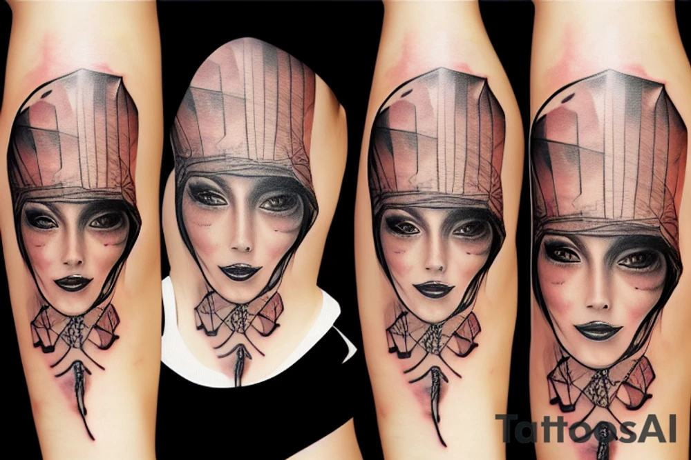 beautiful female pirate, see thru clothes tattoo idea