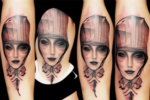 beautiful female pirate, see thru clothes tattoo idea