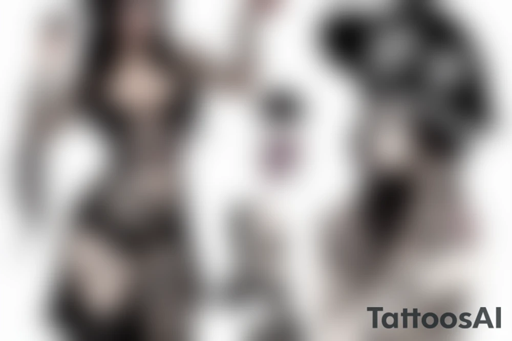 beautiful pirate wench, full body, see thru clothes tattoo idea