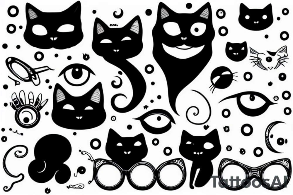 Black cat with 3 eyes and key tattoo idea