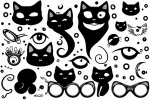 Black cat with 3 eyes and key tattoo idea