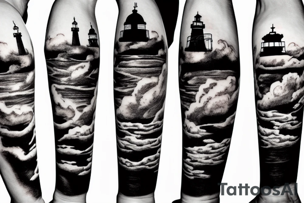 Lighthouse on the hillwith clouds tattoo idea