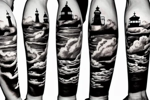 Lighthouse on the hillwith clouds tattoo idea