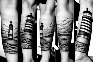 Lighthouse on the hillwith clouds tattoo idea
